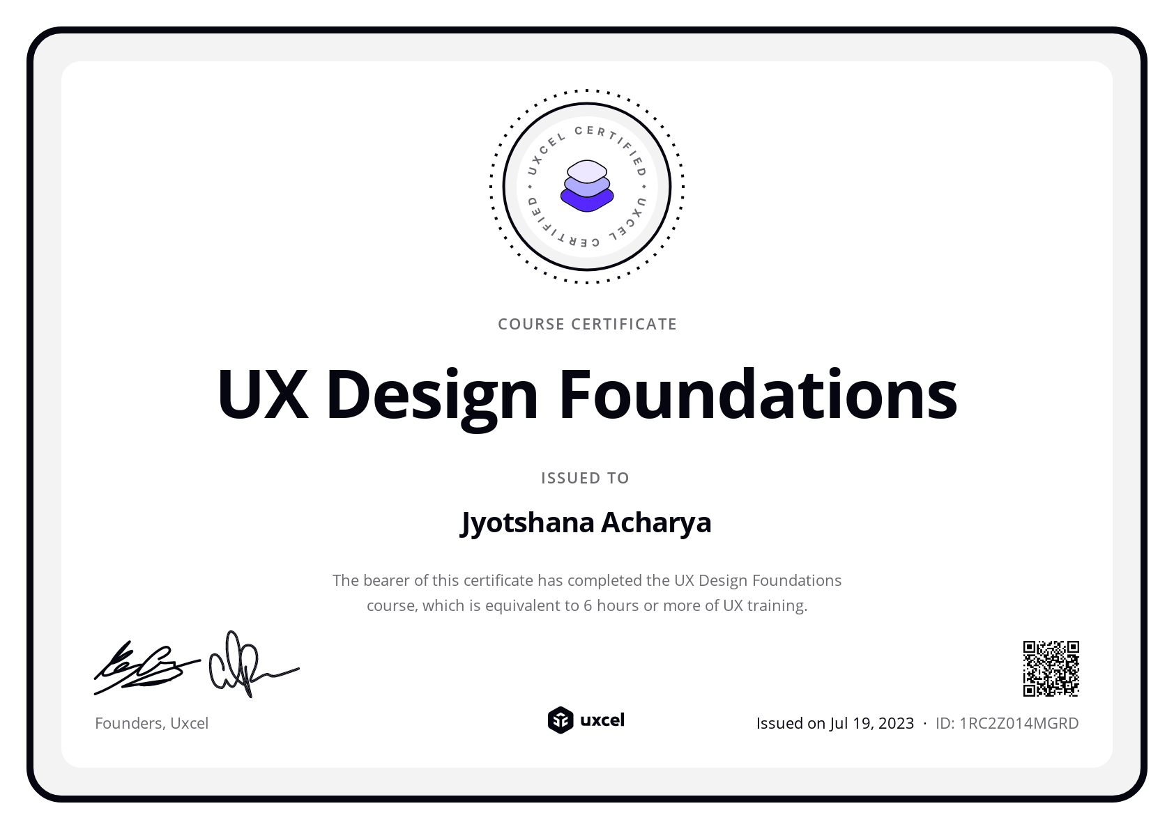 Jyotshana Acharya's certificate